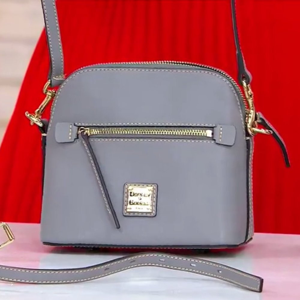 NWT Dooney & Bourke Saffiano LEATHER Domed Crossbody Smoke GRAY GORGEOUS!